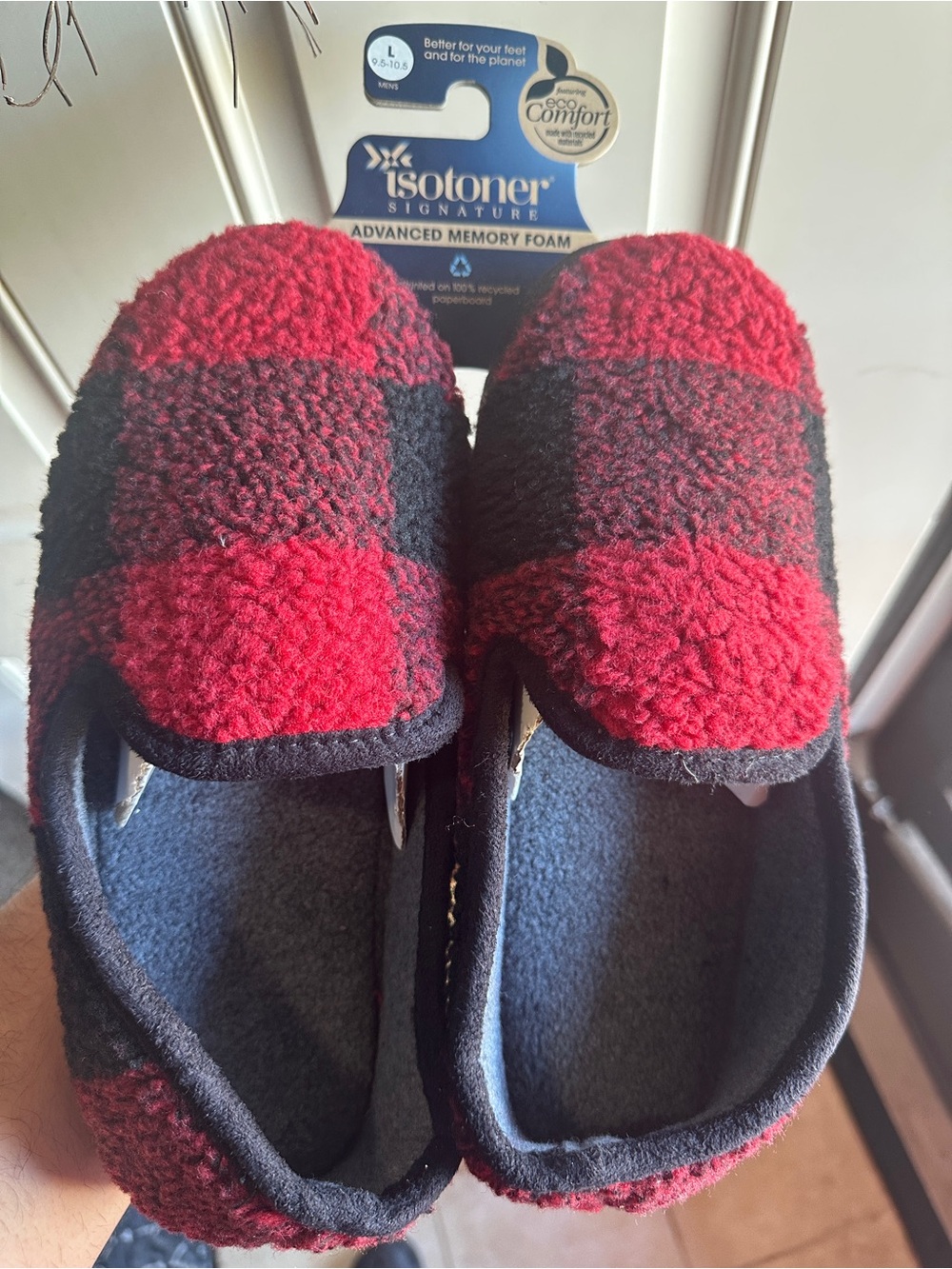 isotoner Kids Red and Black Plush Slip-On Slippers